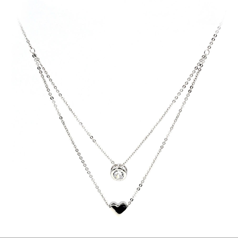 Silver small love circle crystal necklace